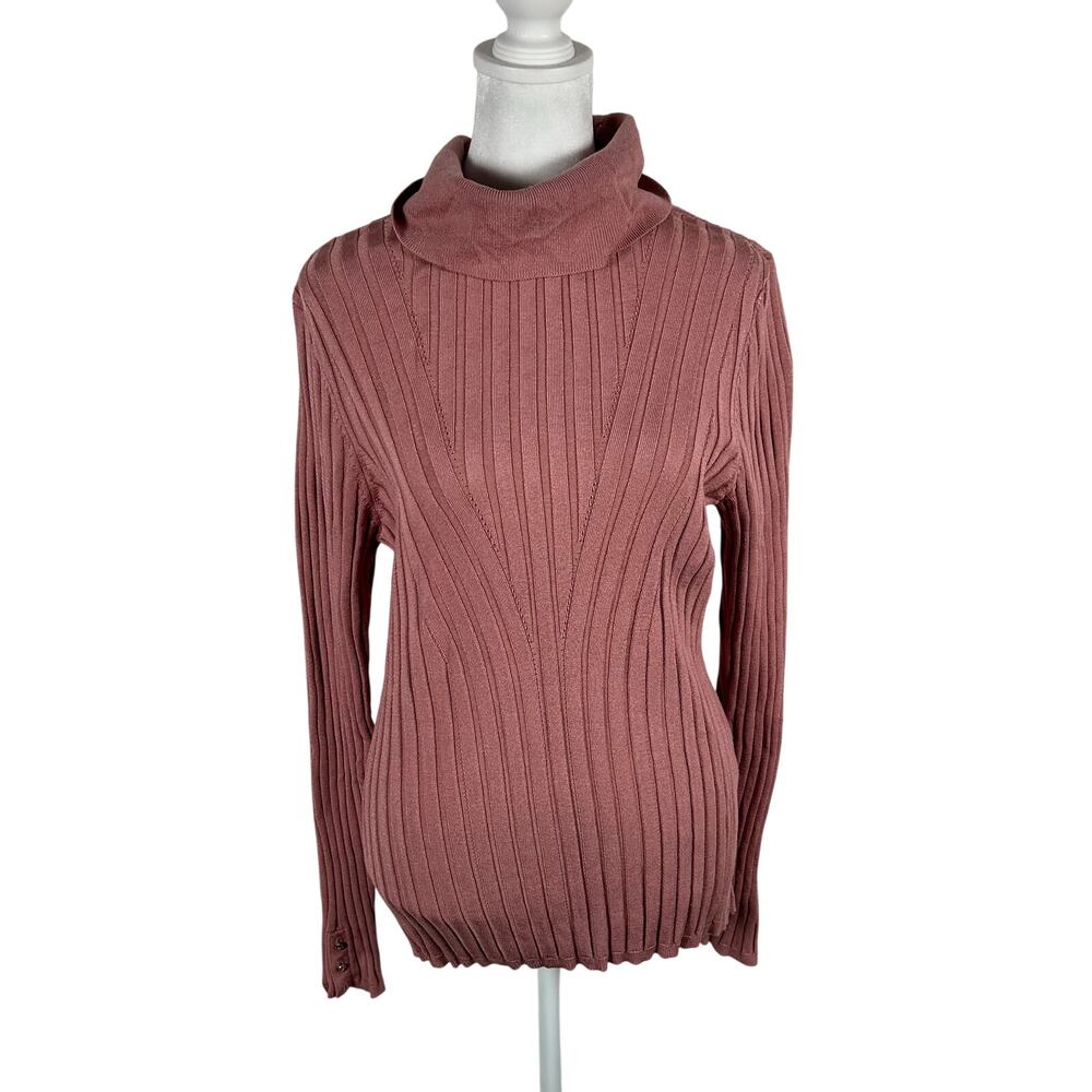 White House Black Market Pink Fitted Turtleneck Stretch Ribbed XL Career Casual